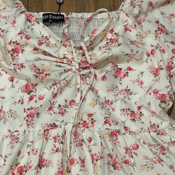 NEW! Scarlet Darkness Floral Midi Cottagecore Dress Corset Lace Trim XL Pockets - Picture 3 of 11